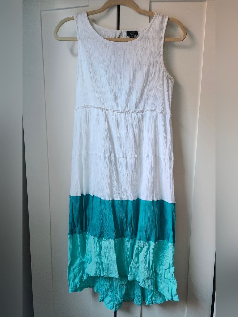 White and Teal Tiered Sundress